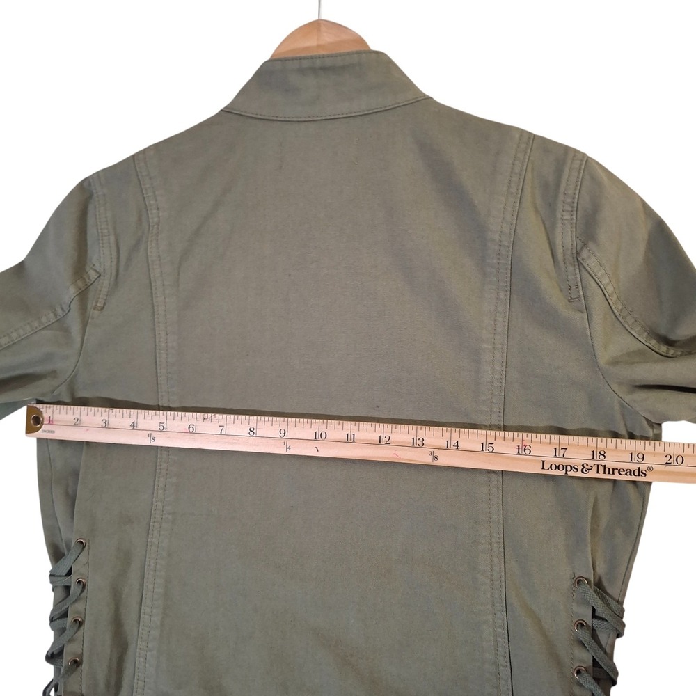 Tory Burch Sgt. Pepper Twill Military Field Jacket Women's M Green Side-Laced - Picture 7 of 10